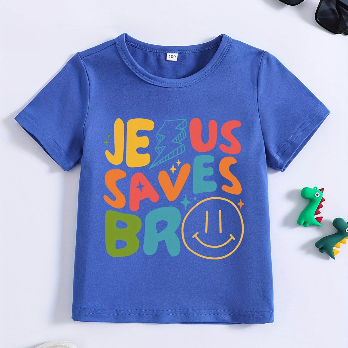 Kids' Summer Casual Cartoon Jesus Saves Graphic Tee - Crew Neck, Slight Stretch image 12