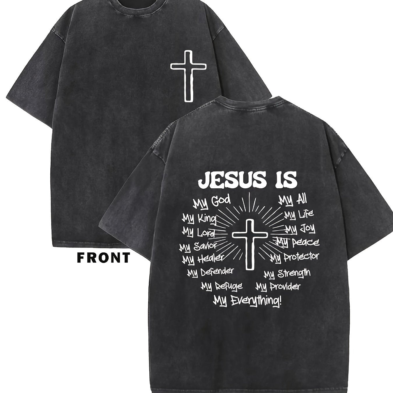 JESUS IS MY GOD Men's washed cotton T-shirt, vintage pure cotton T-shirt, animat image 16
