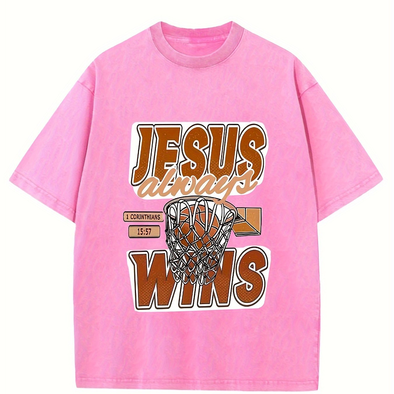 JESUS ALWAYS WINS Men's Wash Cotton T-shirt 100% Cotton Casual Sports T-shirt Fa image 15