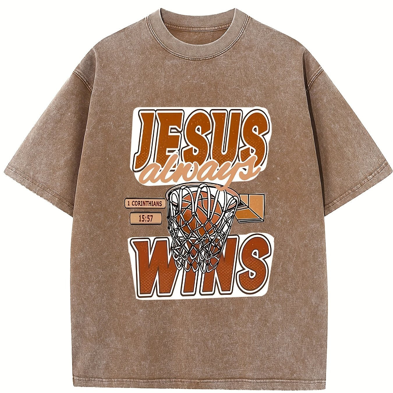 JESUS ALWAYS WINS Men's Wash Cotton T-shirt 100% Cotton Casual Sports T-shirt Fa image 13