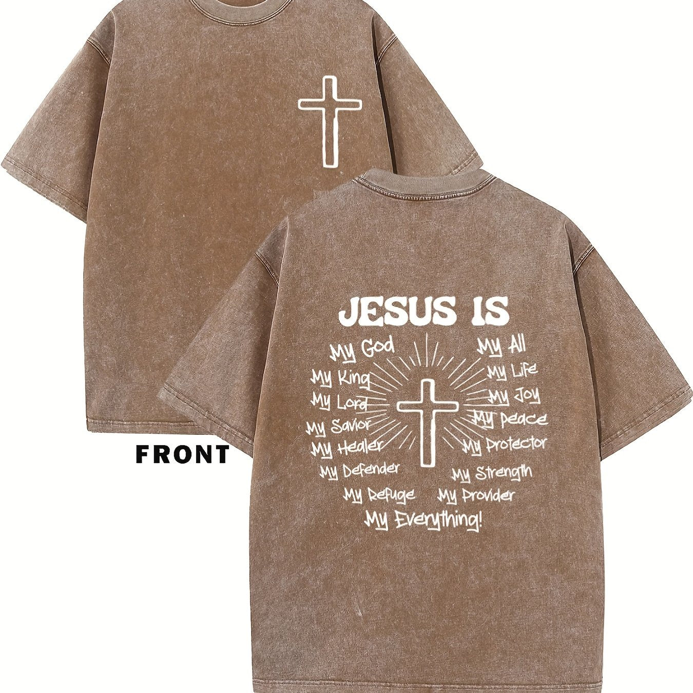 JESUS IS MY GOD Men's washed cotton T-shirt, vintage pure cotton T-shirt, animat image 15