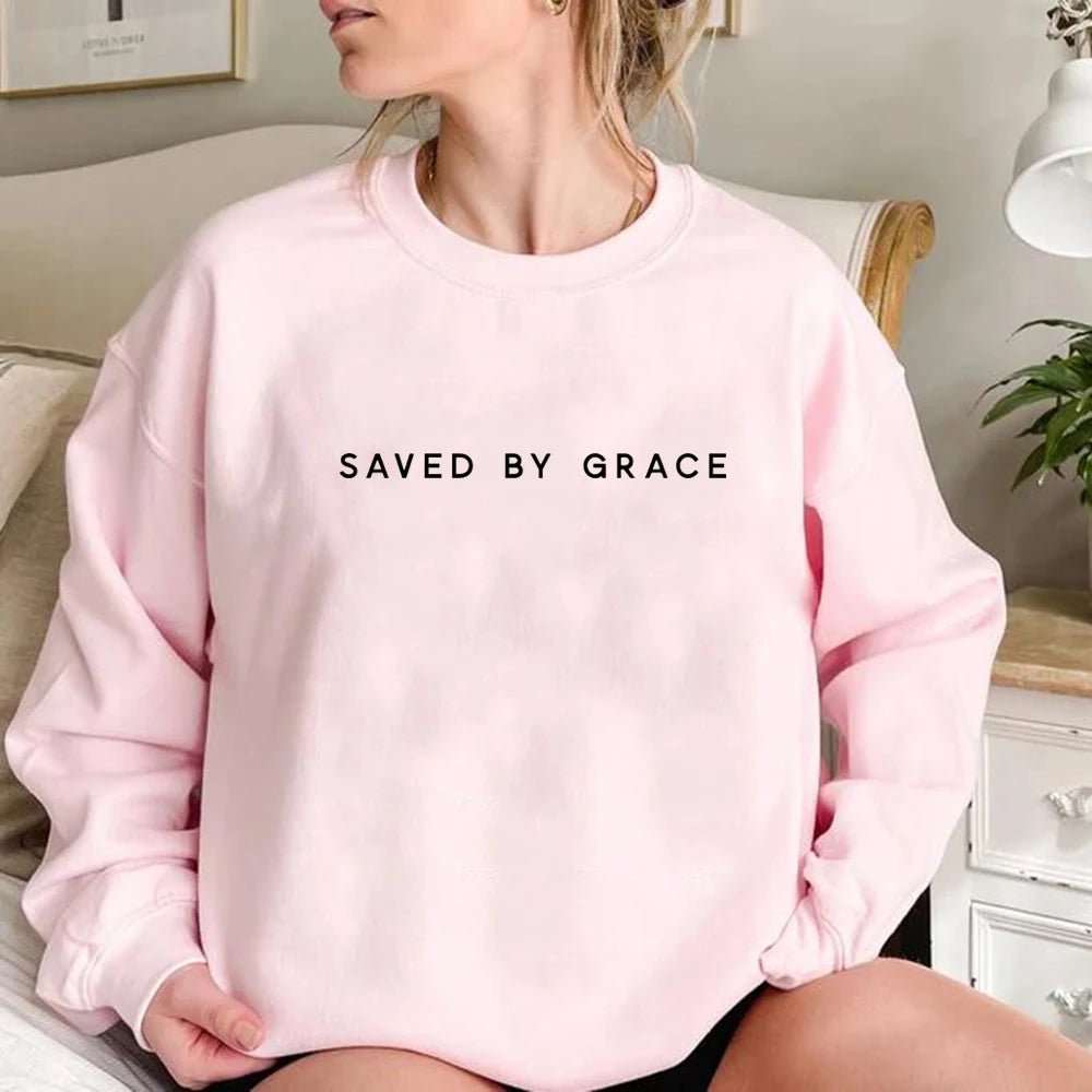 Saved by Grace Sweatshirt Christian Crewneck Sweatshirts image 6
