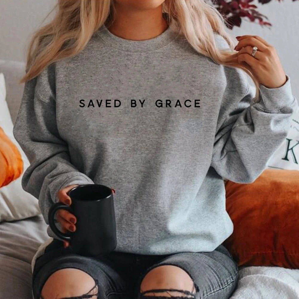 Saved by Grace Sweatshirt Christian Crewneck Sweatshirts image 4