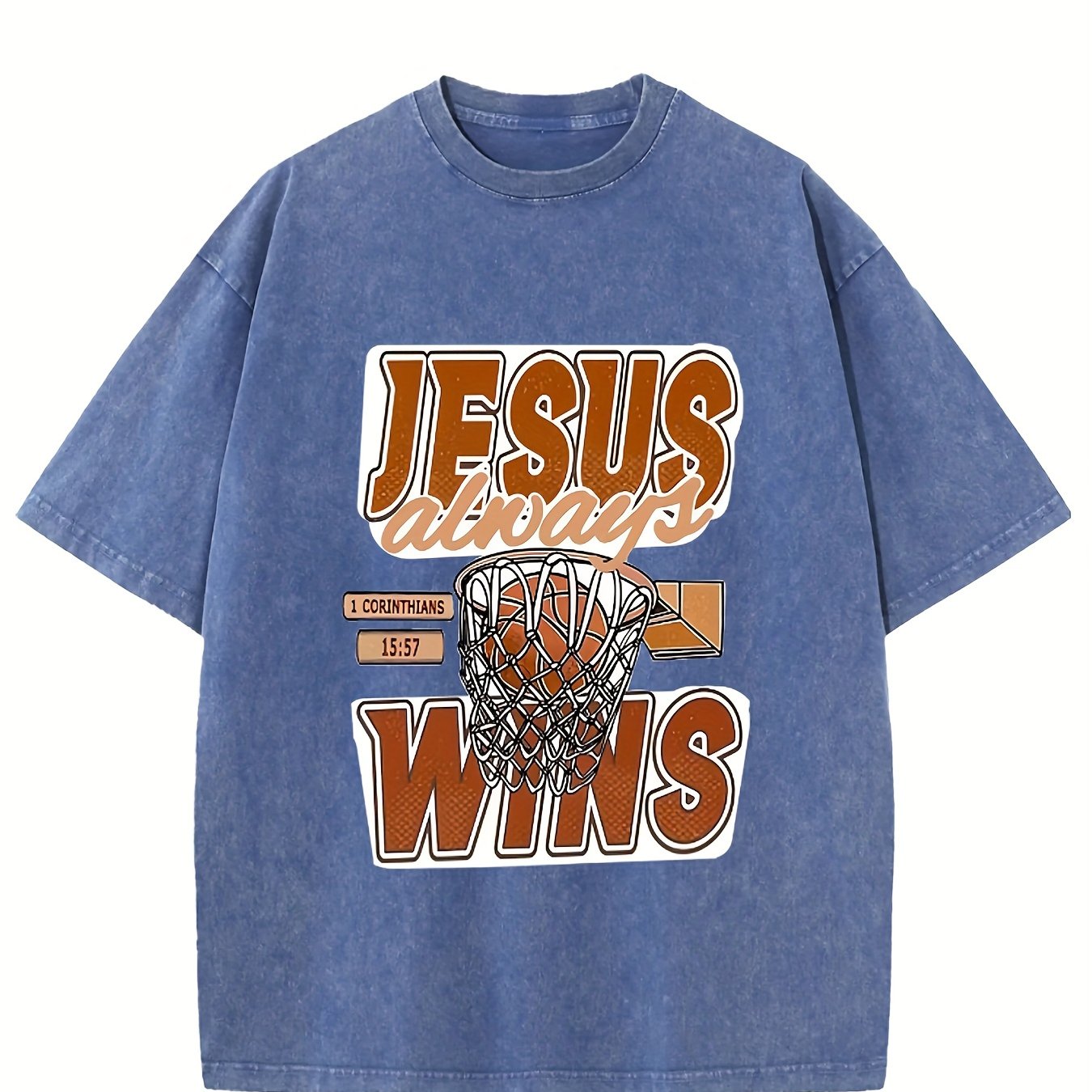 JESUS ALWAYS WINS Men's Wash Cotton T-shirt 100% Cotton Casual Sports T-shirt Fa image 10