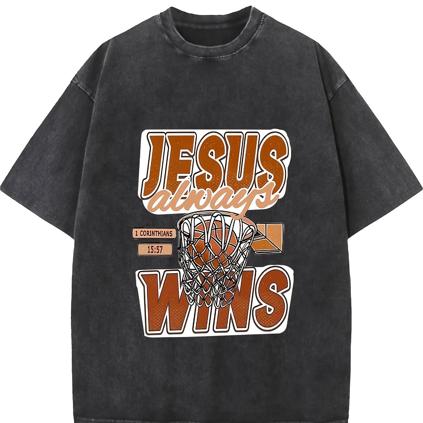 JESUS ALWAYS WINS Men's Wash Cotton T-shirt 100% Cotton Casual Sports T-shirt Fa image 12