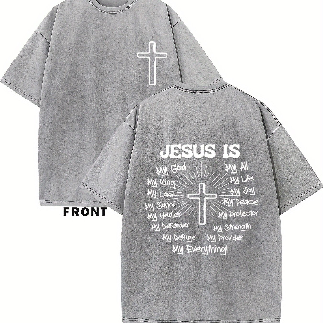 JESUS IS MY GOD Men's washed cotton T-shirt, vintage pure cotton T-shirt, animat image 14
