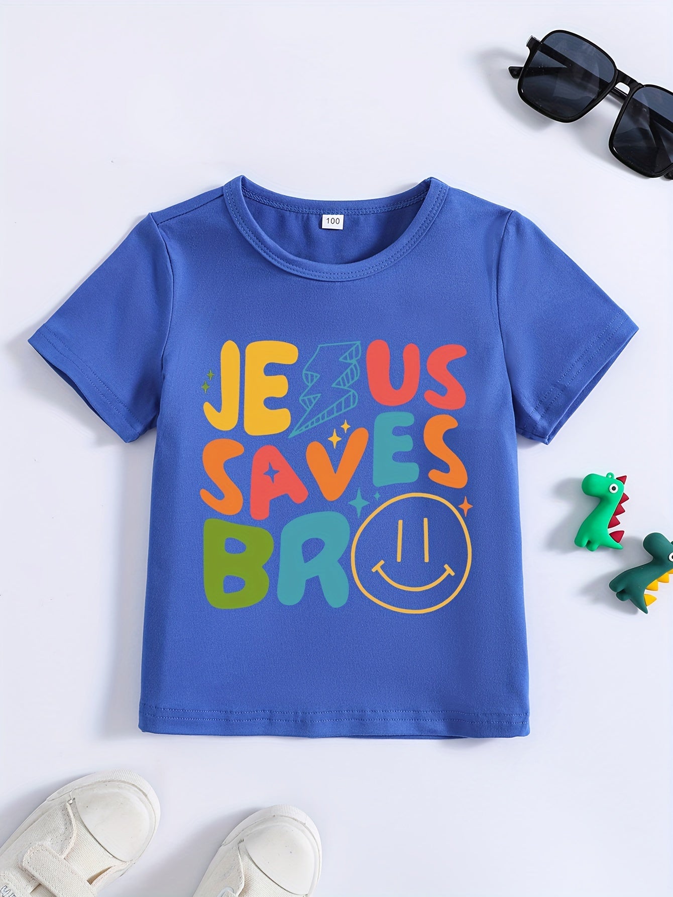 Kids' Summer Casual Cartoon Jesus Saves Graphic Tee - Crew Neck, Slight Stretch  image 0