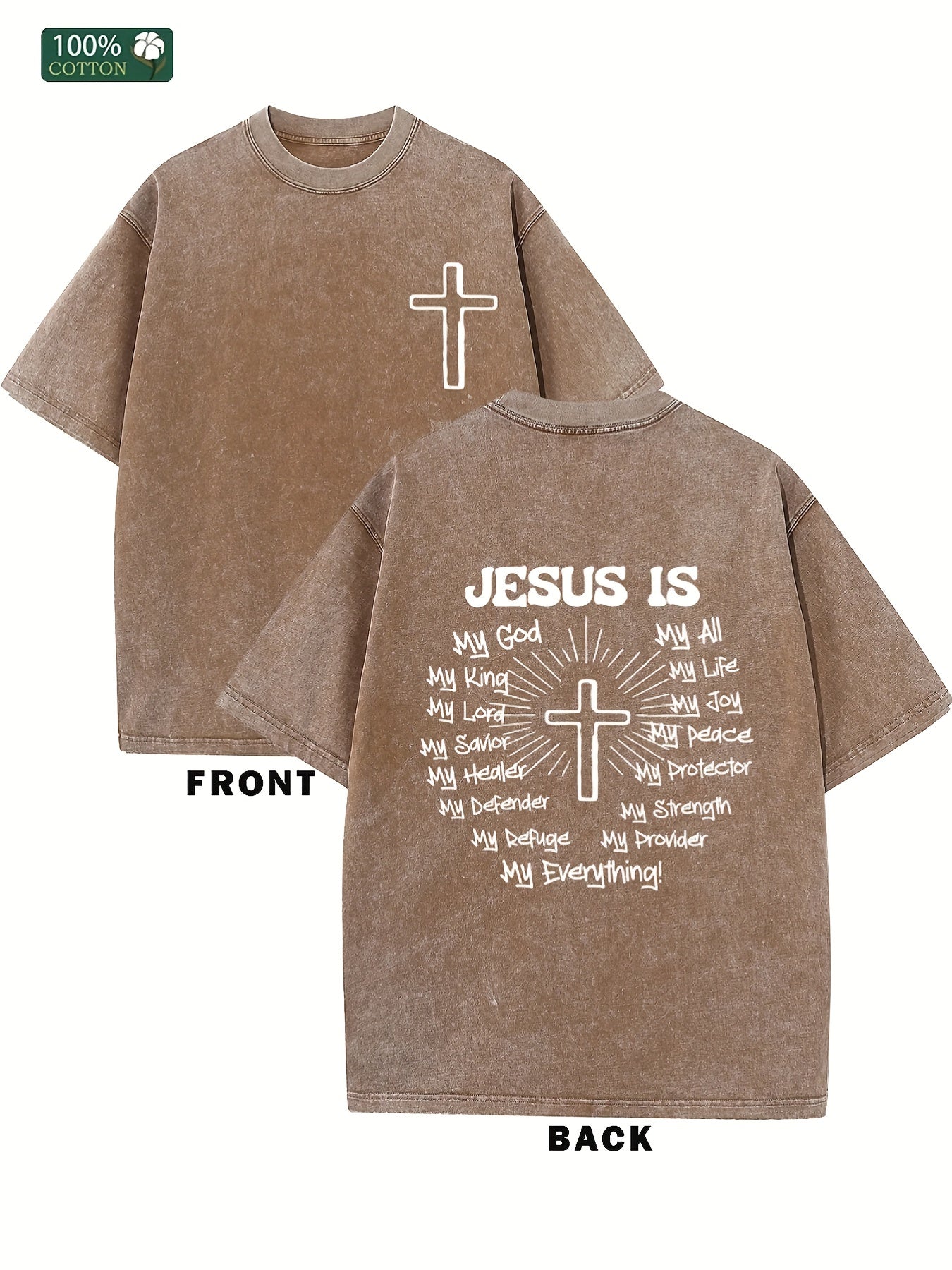 JESUS IS MY GOD Men's washed cotton T-shirt, vintage pure cotton T-shirt, animat image 3