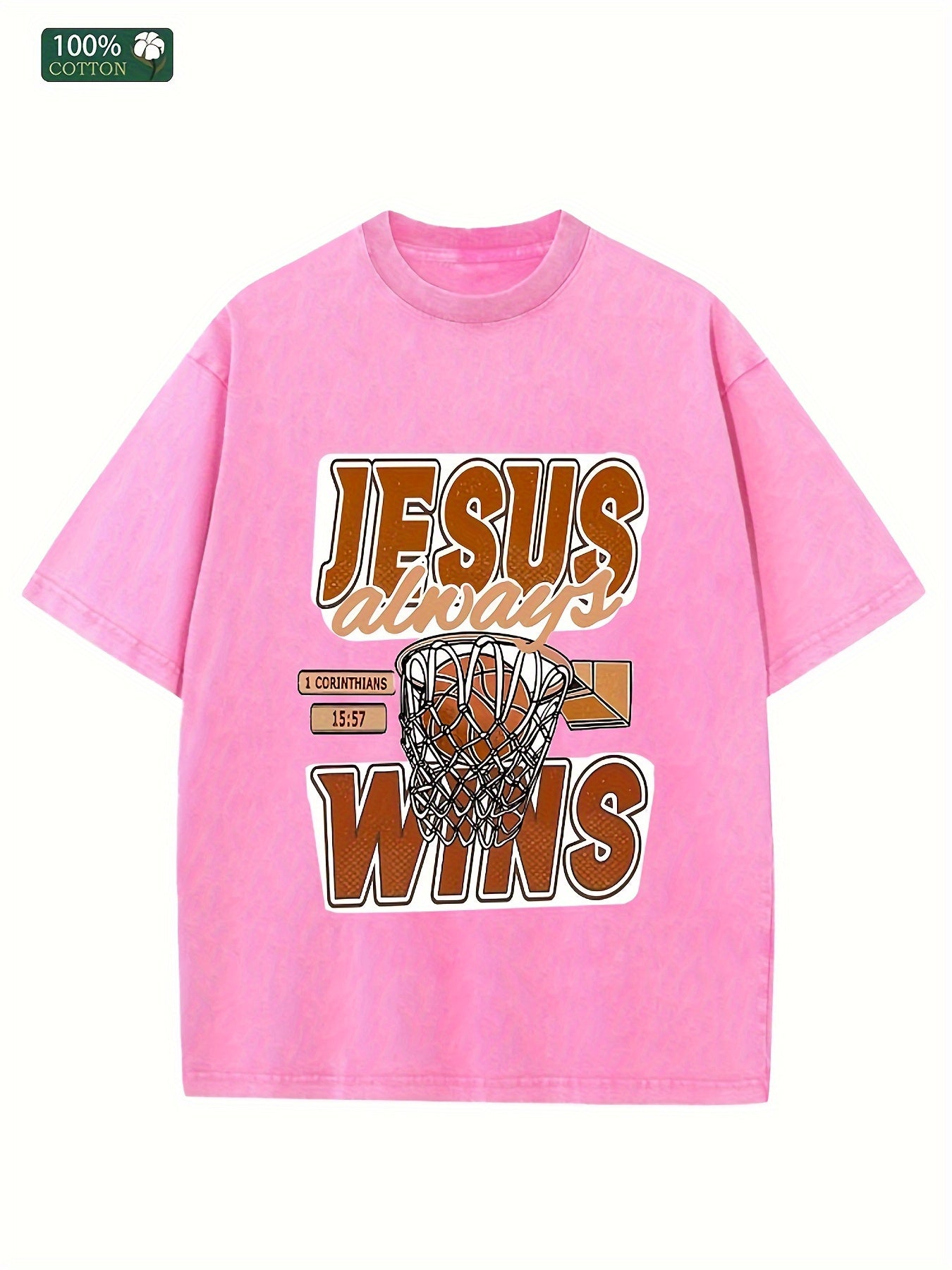 JESUS ALWAYS WINS Men's Wash Cotton T-shirt 100% Cotton Casual Sports T-shirt Fa image 4