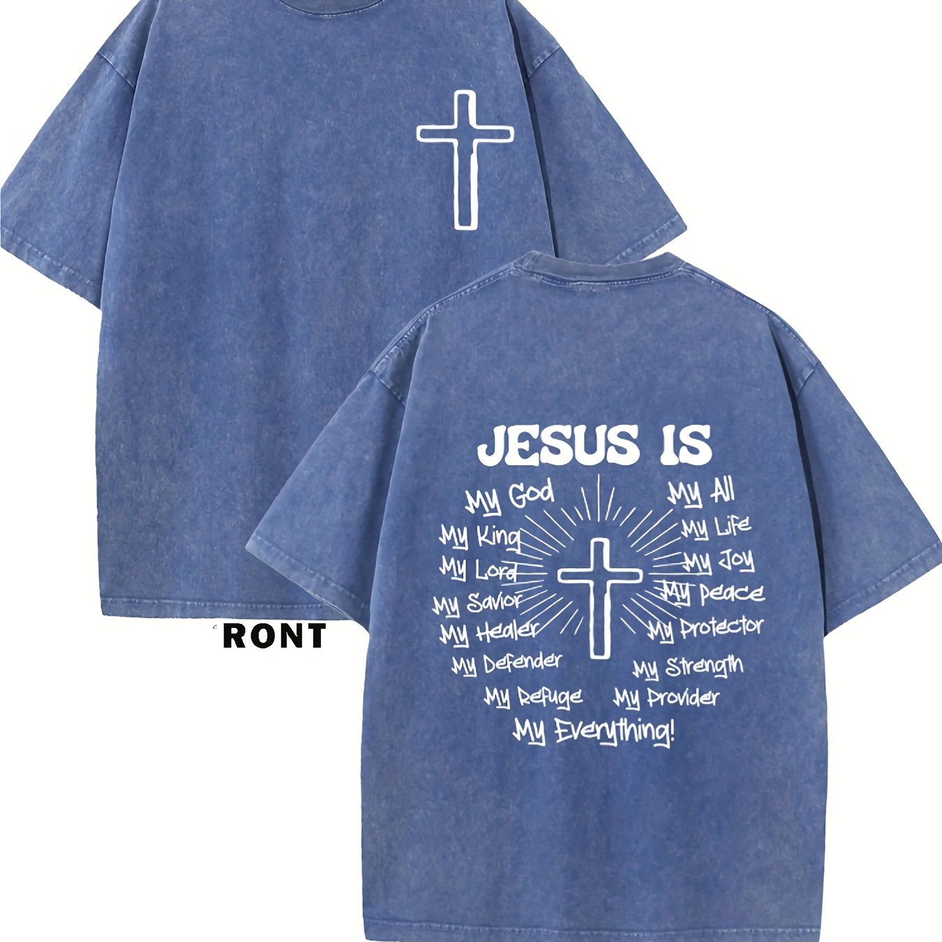JESUS IS MY GOD Men's washed cotton T-shirt, vintage pure cotton T-shirt, animat image 10