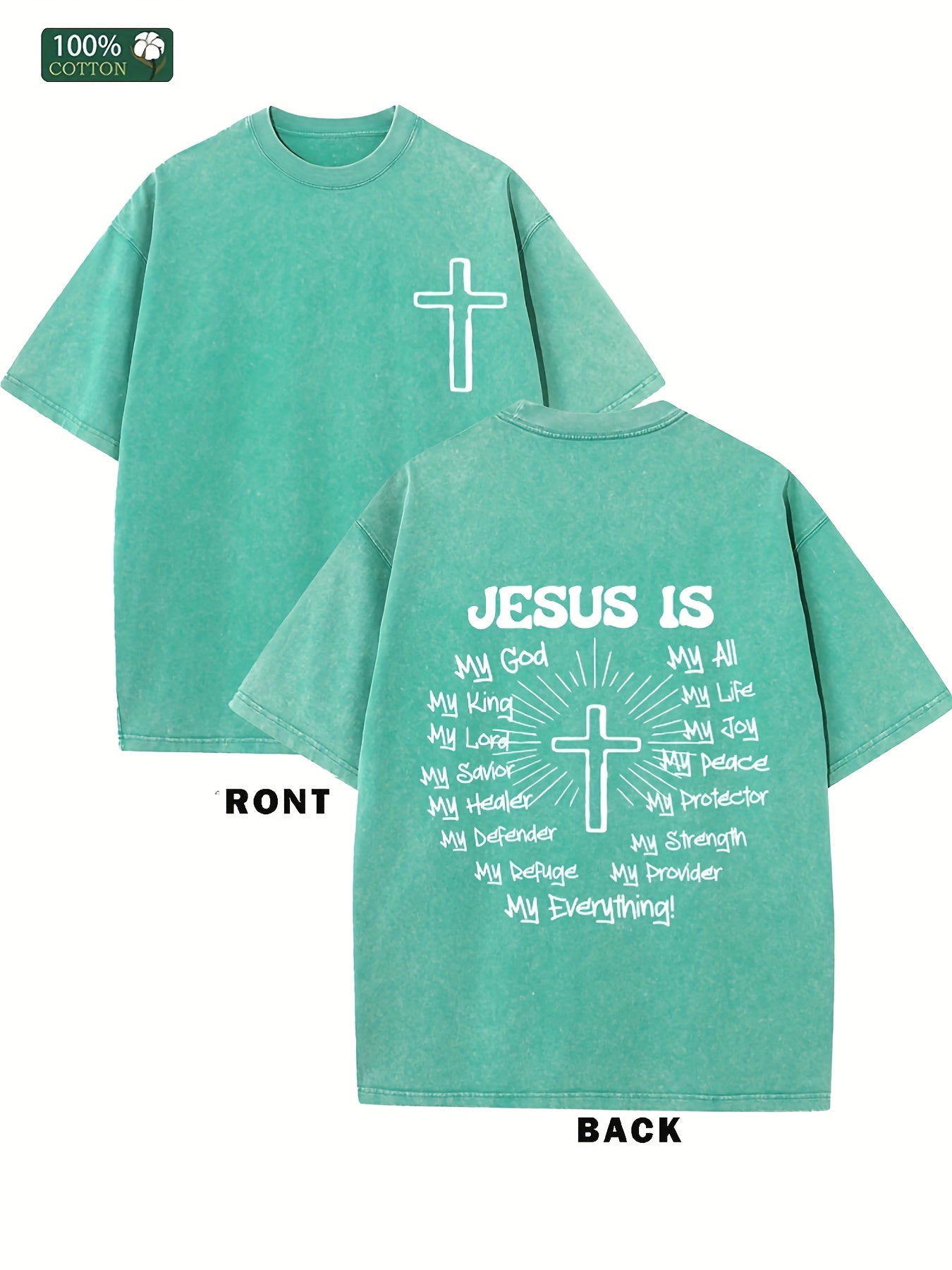 JESUS IS MY GOD Men's washed cotton T-shirt, vintage pure cotton T-shirt, animat image 4