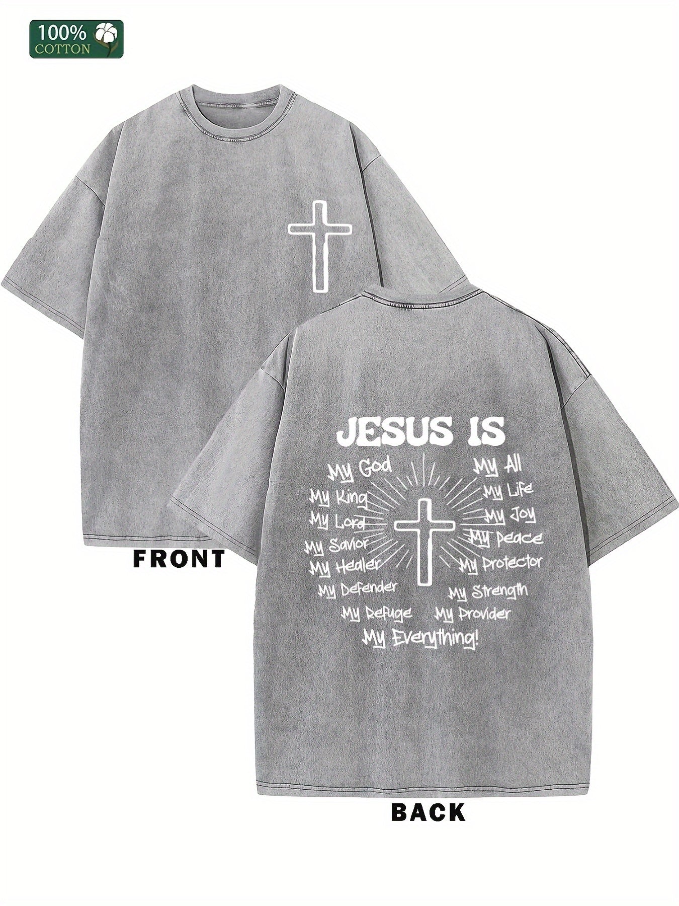 JESUS IS MY GOD Men's washed cotton T-shirt, vintage pure cotton T-shirt, animat image 6