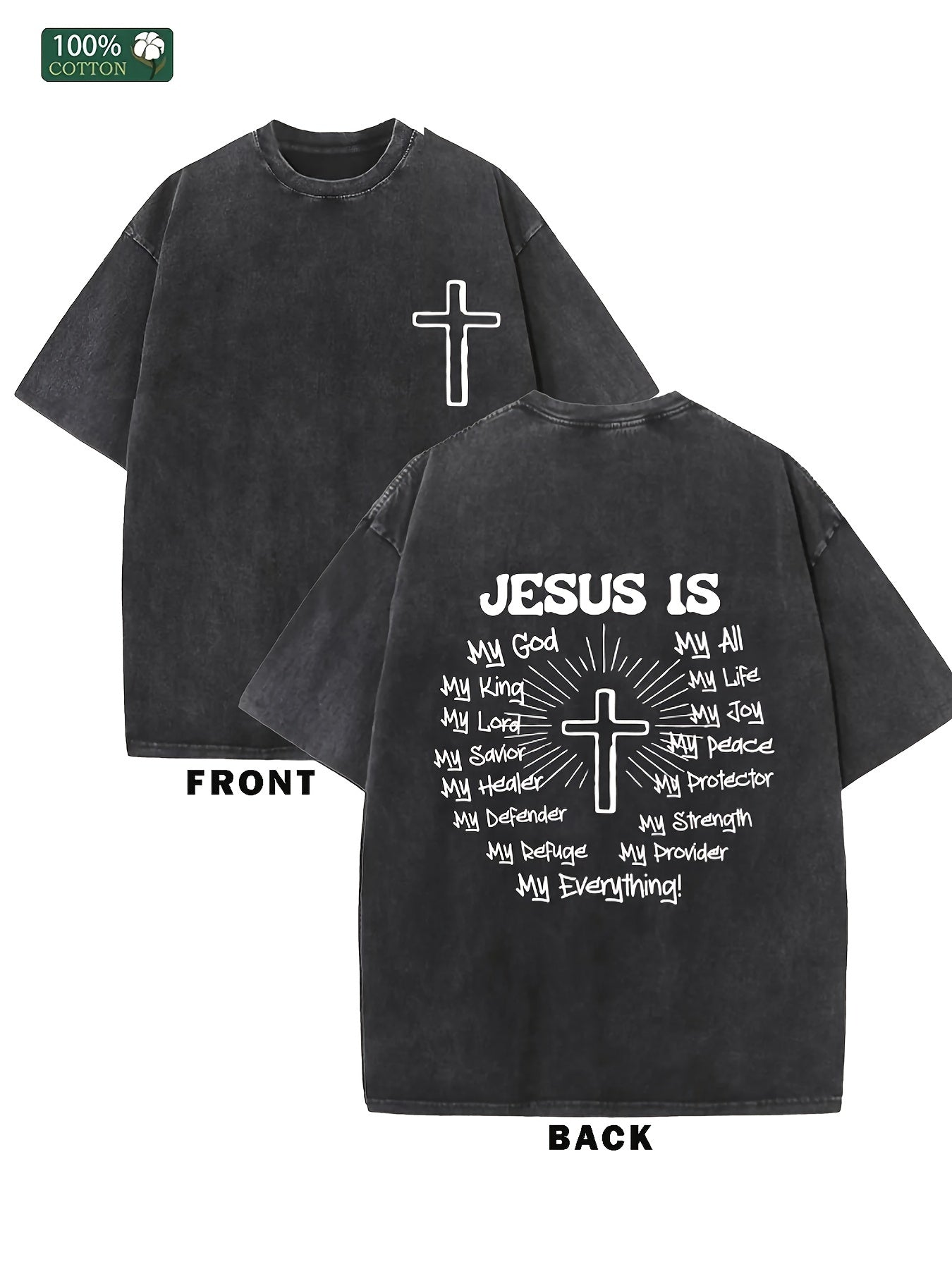 JESUS IS MY GOD Men's washed cotton T-shirt, vintage pure cotton T-shirt, animat image 2