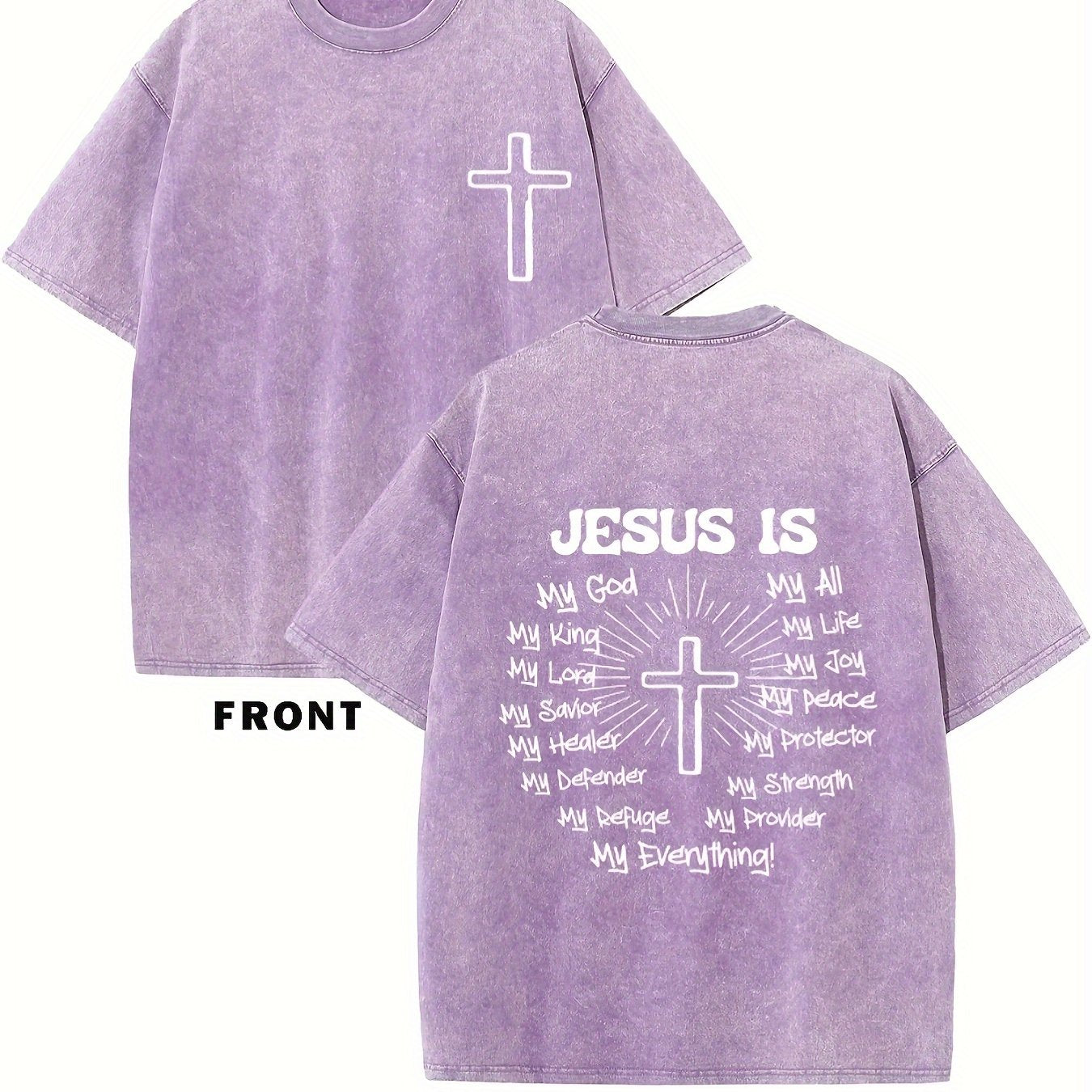 JESUS IS MY GOD Men's washed cotton T-shirt, vintage pure cotton T-shirt, animat image 11