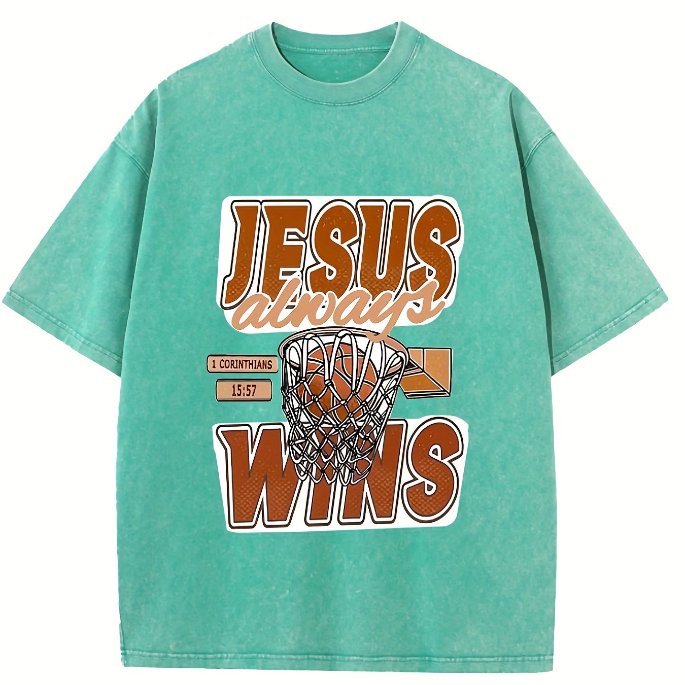 JESUS ALWAYS WINS Men's Wash Cotton T-shirt 100% Cotton Casual Sports T-shirt Fa image 14