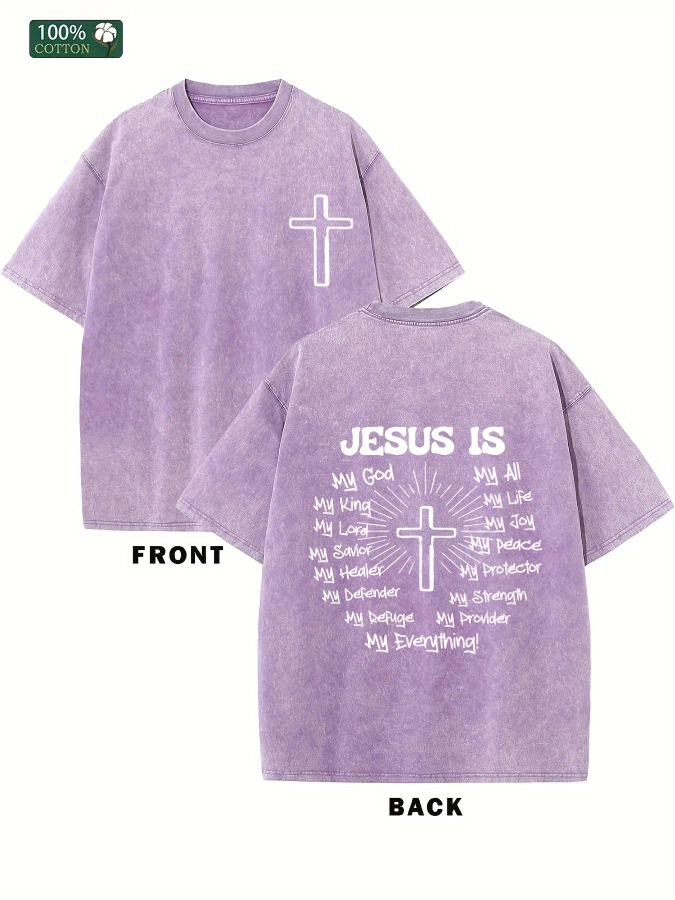 JESUS IS MY GOD Men's washed cotton T-shirt, vintage pure cotton T-shirt, animat image 0