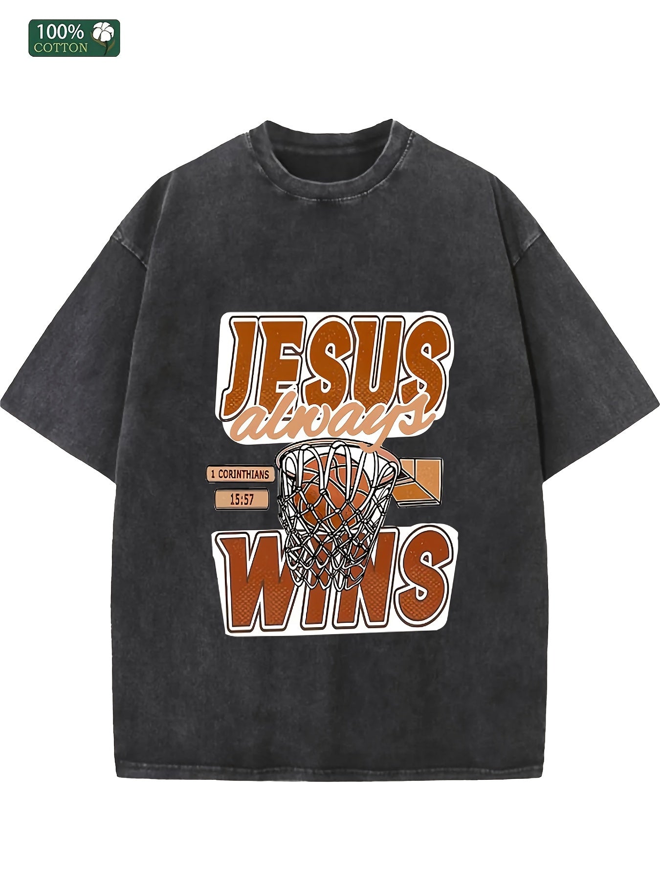 JESUS ALWAYS WINS Men's Wash Cotton T-shirt 100% Cotton Casual Sports T-shirt Fa image 6