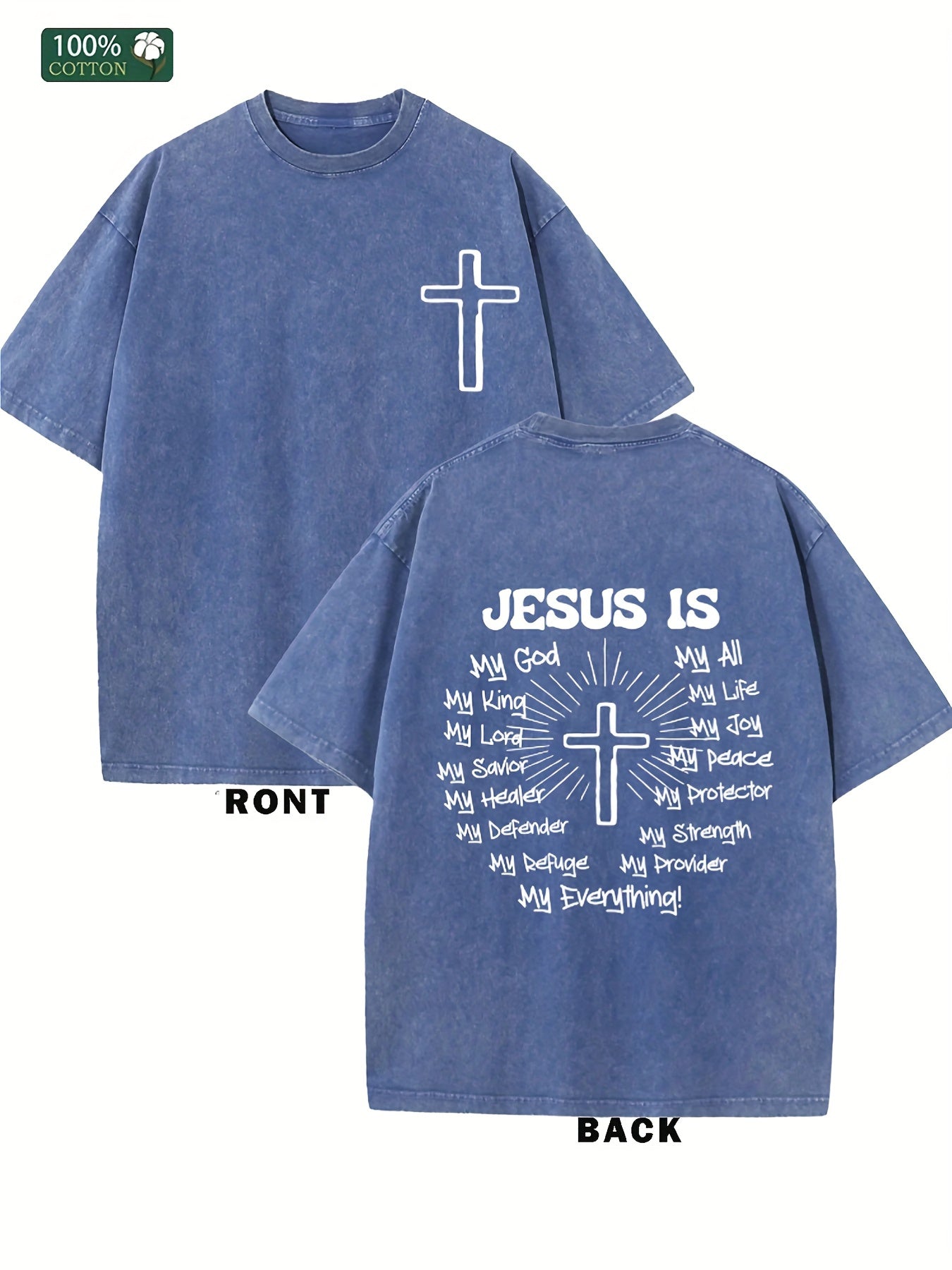 JESUS IS MY GOD Men's washed cotton T-shirt, vintage pure cotton T-shirt, animat image 1