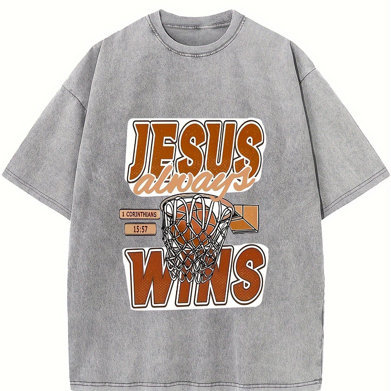 JESUS ALWAYS WINS Men's Wash Cotton T-shirt 100% Cotton Casual Sports T-shirt Fa image 11