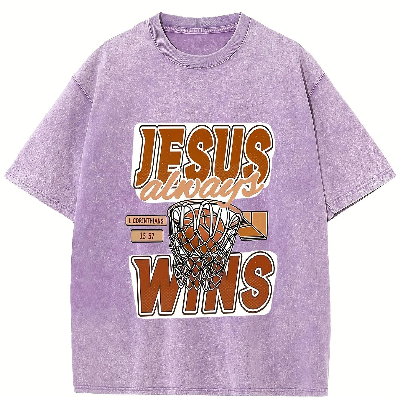 JESUS ALWAYS WINS Men's Wash Cotton T-shirt 100% Cotton Casual Sports T-shirt Fa image 16