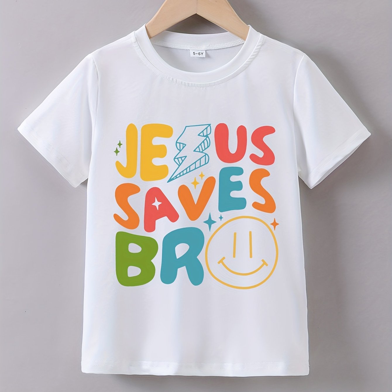 Kids' Summer Casual Cartoon Jesus Saves Graphic Tee - Crew Neck, Slight Stretch  image 11
